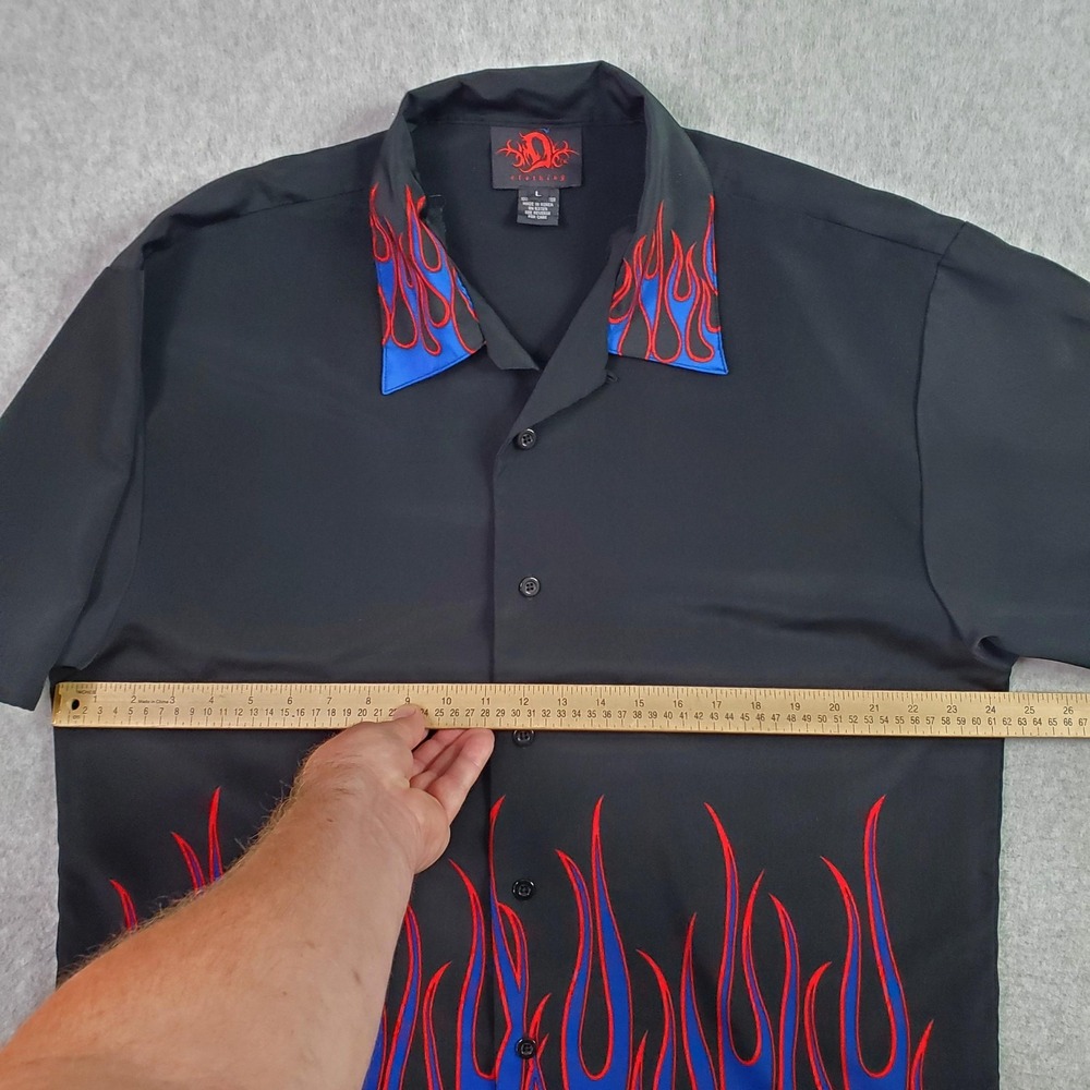 D Dragon Clothing Shirt Mens Large Black Blue Flame Bowling Button Up Rockabilly - Picture 5 of 9